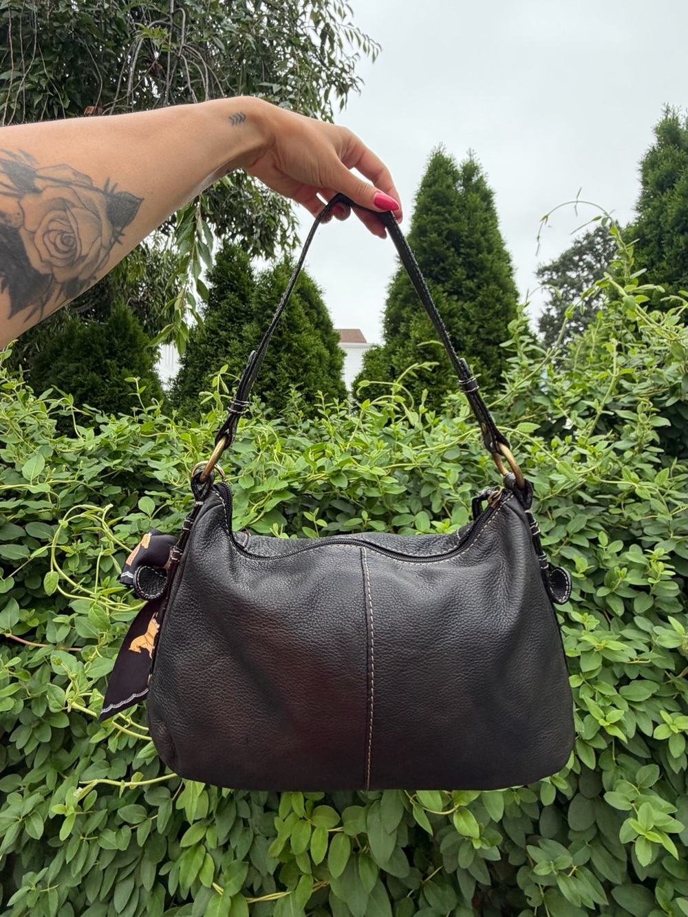 Vintage Fossil Black Leather Shoulder Bag Y2K Baguette Purse - Picture 4 of 8